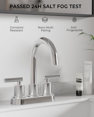 VXV Bathroom Faucet 4 Inch 2 Handle Centerset Sink Faucet 360 Swivel Spout with Pop-up Drain Chrome - color: Chrome