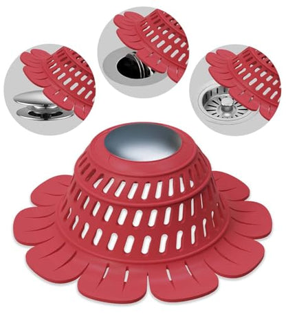 Silicone Drain Cover for Shower, Bathtub, Sink - Decorative Flower Strainer with Metal Weight & Large Holes - Stays Put, Prevents Clogs, Matches Bathroom Faucets, Flexible & Durable