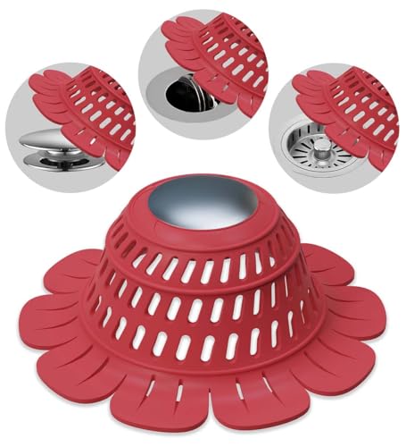Silicone Drain Cover for Shower, Bathtub, Sink - Decorative Flower Strainer with Metal Weight & Large Holes - Stays Put, Prevents Clogs, Matches Bathroom Faucets, Flexible & Durable
