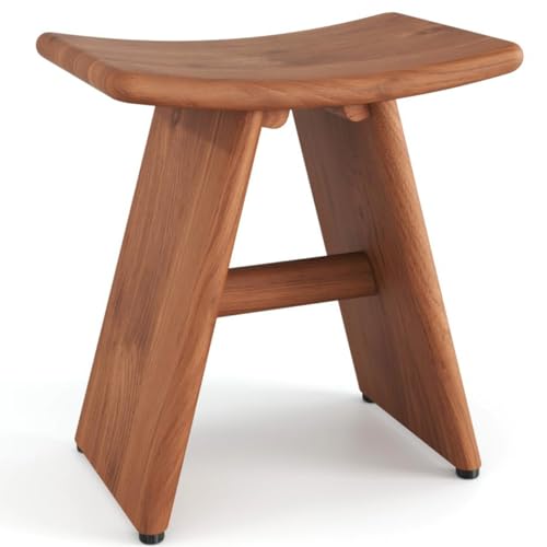 18" Asia-Bjon Lite Solid Top Teak Shower Bench | Durable, Water-Resistant Teak, Shower Chair & Shaving Foot Rest, Indoor/Outdoor Use