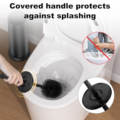 Black Toilet Brush and Holder，Extra Long Handled Toilet Brush for Bathroom，Stainless Steel Heavy Duty Toilet Bowl Brush,Removable Inner Bowl,Deep Cleaning Dense Bristles Cleaner Brush -Space Saving - color: Black