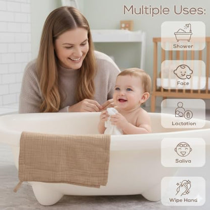 Muslin Baby Washcloths for Newborns, Pack of 8, 11"x11", Super Soft Cotton, Absorbent and Gentle, Baby Cotton Wipes, Baby wash Cloths - color: Brown