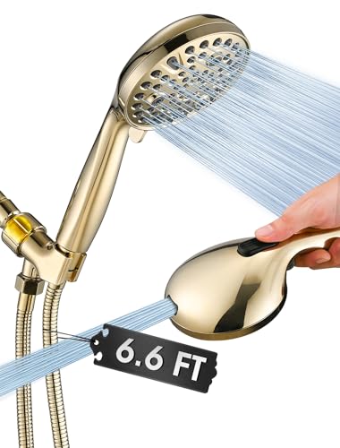 High Pressure 10 Setting Handheld Shower Head, 5" Detachable Showerhead Spray Built-in Power Wash to Clean Tub, Tile & Pets, 79" Extra Long Stainless Steel Hose, Adjustable Bracket - Gold - color: Zirconium Gold