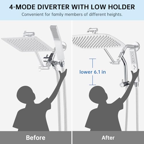 G-Promise 14 Inch All Metal Rain Shower Head with Handheld Spray (Chrome) | Suits Every Height, Pause Mode Diverter, Massage Mode Handheld, Full Body Coverage, Easy to Install, Modern Bath Upgrade - color: Chrome, size: 14 Inch