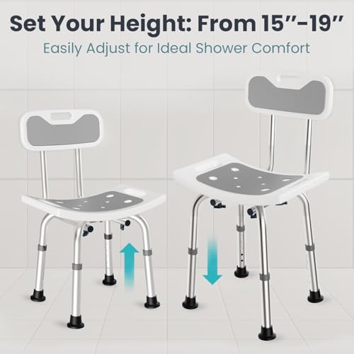 Pelegon Shower Chair for Inside Shower, Shower Bench with Back, Adjustable 15-19 in Height, Non-Slip Feet, Rust-Resistant Aluminum Bath Seat for Elderly and Disabled, 300 lb Capacity - Grey - color: Grey