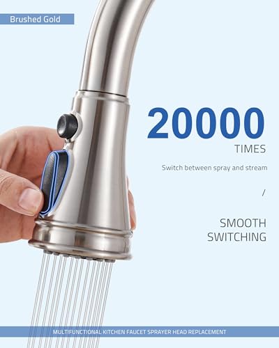 Kitchen Faucet Spray Head Replacement with 15 Adapters, Brushed Nickel | Pull Down Faucet Sprayer Head, 3 Functions Stream/Spray/Blade, Easy to Install, Removable Aerator, for Kitchen Sink Faucet - color: Brushed Nickel