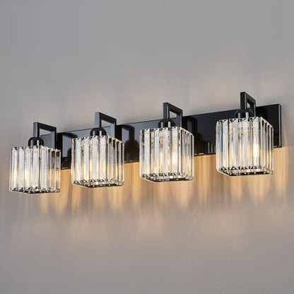 Modern Bathroom Vanity Light 4-Lights Plating Black Vanity Light Crystal Wall Light Bathroom Light Fixtures - color: Plating Black Crooked, size: 4-light