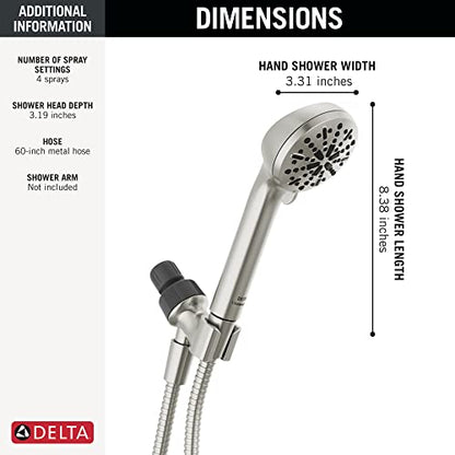 Delta Faucet 4-Spray Handheld Shower Head, Brushed Nickel Shower Head with Hose, Showerheads & Handheld Showers, Handheld Shower Heads, Detachable Shower Head 2.5 GPM, Brushed Nickel 75413DSN - color: Stainless
