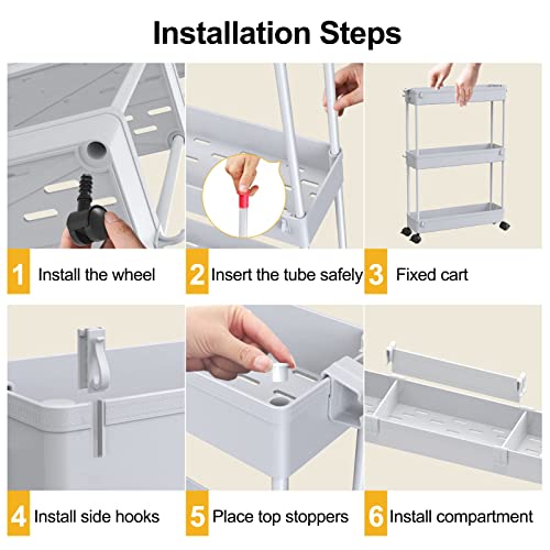 Slim Storage Cart 4 Tier,Bathroom Organizer Rolling Utility,Mobile Shelving Unit Slide Out for Office, Kitchen, Laundry Room & Narrow Places,Gray - color: Gray
