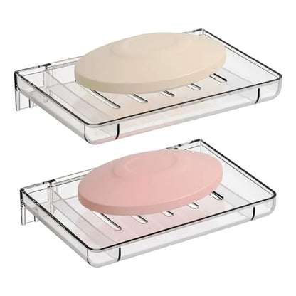SUOXING 2 Pack Bar Soap Holder for Shower Wall,Self Draining Adhesive Soap Holder,Rustproof Wall Mounted Acrylic Shower Soap Rack & Caddy for Bathroom,Bath,Kitchen,No Drilling PlasticSoap Shelf,Clear - color: Clear