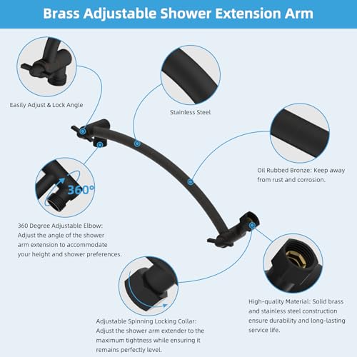 Hibbent All Metal 10'' Shower Head Extension Arm, Oil Rubbed Bronze | Solid Brass Adjustable Shower Arm with Lock Joint, Flexible Height & Angle, Universal Connection Shower Head Extender - color: Oil Rubbed Bronze, size: 10 Inch