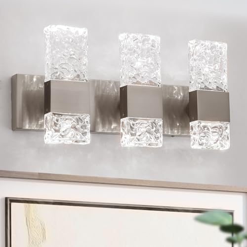 Modern Bathroom Vanity Light fixtures Over Mirror Brushed Nickel Crystal LED Bathroom Lighting fixtures 3 Lights 6000K - color: Brushed Nickel, size: 3 lights