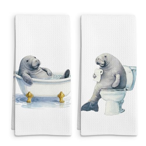 Funny Manatee Gifts Hand Towels Set of 2, Manatee Gifts for Kids Women Hand Towel, Cute Coastal Sea Animal Decorative Towels for Bathroom, Nautical Ocean Animal Kids Bathroom Decor, 16x24in - color: Manatee