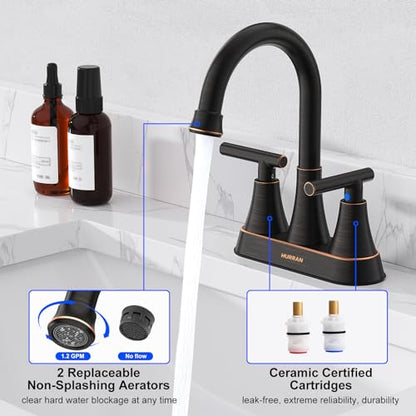 Bathroom Faucet, Hurran 4 inch Centerset 2-Handle Lead-Free, ORB | Bathroom Sink Faucet with Pop-up Drain and Supply Lines, Stainless Steel Faucet for Vanity RV Restroom Laundry Outdoor Sink - color: Oil Rubbed Bronze