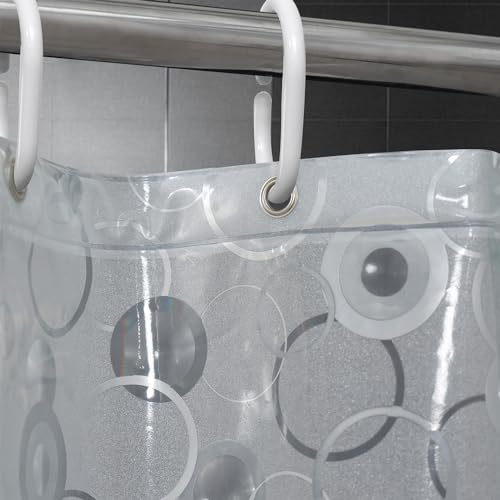 AooHome Plastic 60 inch Short Shower Curtain Liner - EVA 3D Circle Pattern Design Bathroom Shower Curtain with Hooks, 5 Bottom Magnets, 10G Heavy Duty, Water Repellent, Semi Transparent, 72x60 Inch - size: 72"W x 60"L (Pack of 1)