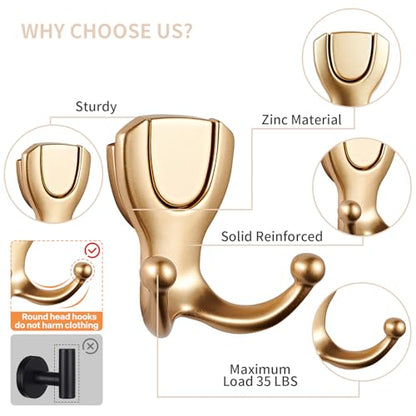 Coat Hooks Wall Mount: Flip Lid Conceals Screws & Double Hooks, Heavy Duty Wall Hooks, Damage-Resistant Clothing Design, Towel Hooks for Bathroom Living Room to Hang Coats Hats Keys (4, Gold) - color: Gold