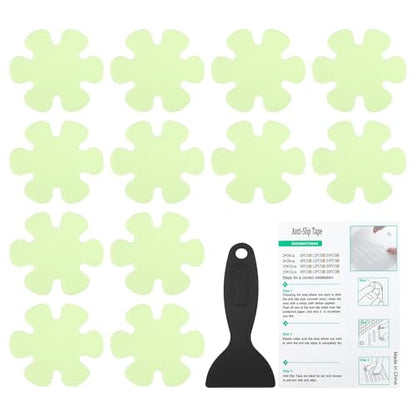 PATIKIL Bathtub Non Slip Stickers 3.2 x 3.2 Inch, 12 Pack Flower Safety Shower Floor Anti Slip Stickers with Adhesive Decals Scraper for Bath Tub Shower Floor Stair, Green
