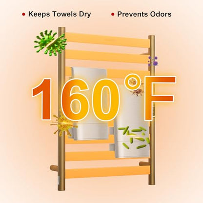 Heated Wall Mounted Electric Towel Warmer Rack,Timer & Temperature Control, 8 Bar Stainless Steel Towel Heater for Bathroom, Brushed Gold, Plug-in(27.56x19.69x4.41in) - color: Brushed Gold, size: 8 Bars