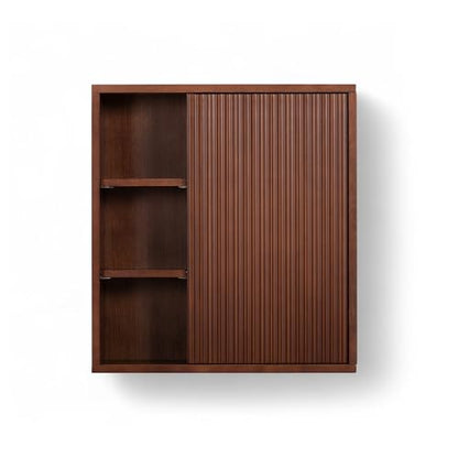 Teamson Home 22″ Wide Bathroom Wall Cabinet with Open Compartments & 1 Door with Fixed Interior Shelf, Wall Mounted Medicine Cabinet with Wooden Bracket for Mounting, Natural Fluted Finish in Walnut | Open Compartments, 1 Door with Fixed Interior Shelf, W