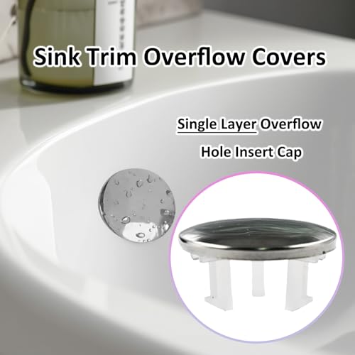 4 Pack Stainless Steels Sink Trim Overflow Covers,Single Layer Bathroom Basin Overflow Cover Hole Insert Cap,Basin Over flow Ring Round Hole Caps Insert Spares for Kitchen Bathroom - style: Single-layer Spherical