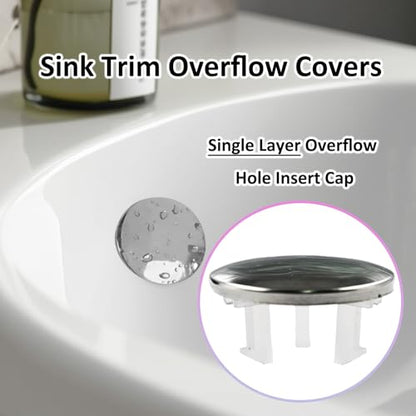 4 Pack Stainless Steels Sink Trim Overflow Covers,Single Layer Bathroom Basin Overflow Cover Hole Insert Cap,Basin Over flow Ring Round Hole Caps Insert Spares for Kitchen Bathroom - style: Single-layer Spherical