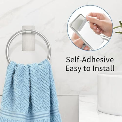 Strong Adhesive Towel Rings for Bathroom Wall Mounting Hand Towel Holder with Large Base Strong Sticky Hook Stick on Hook - color: Black