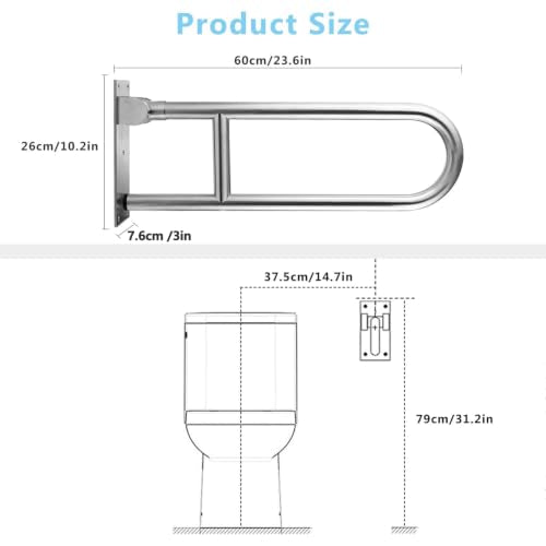 23.6 INCH Toilet Grab Bars for Bathroom Stainless Steel Flip Up Handicap Safety Grab Bar Rails for Elderly Seniors Bathtubs Showers Foldable Handle Grips Support for Walls Drop Down Screw-in Grab Bar - size: 23.6 Inches without Paper Holder