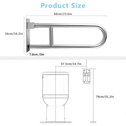 23.6 INCH Toilet Grab Bars for Bathroom Stainless Steel Flip Up Handicap Safety Grab Bar Rails for Elderly Seniors Bathtubs Showers Foldable Handle Grips Support for Walls Drop Down Screw-in Grab Bar - size: 23.6 Inches without Paper Holder