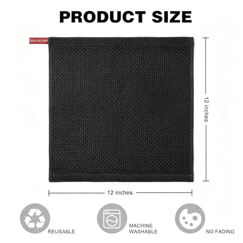 QUILTINA Kitchen Dish Cloths 6 Pack, 12 x 12 Inches, 100% Cotton Waffle Weave Dish Towels, Super Absorbent Quick Drying, Black - color: Black, size: 12 x 12 - 6 Pack