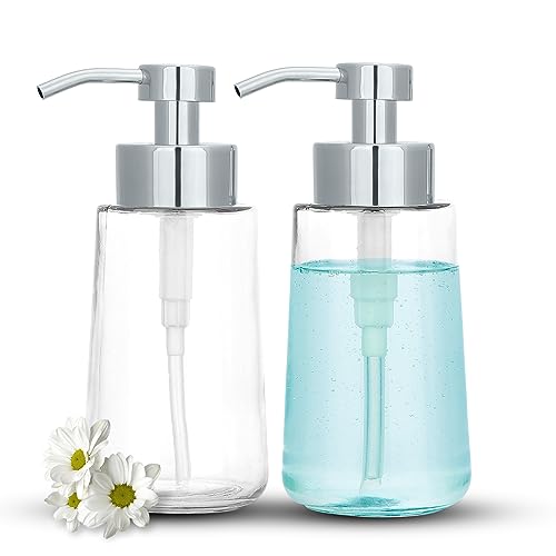 Glass Soap Dispenser 16oz Liquid Hand Soap Dispenser Chrome Pump | Large Capacity, Liquid Soap Pump(No foaming), with Rust Proof Pump Waterproof Labels, Hand Soap for Bathroom, Kitchen, 2 Sets - color: Chrome