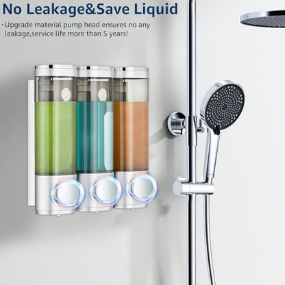 Pollock Shampoo and Conditioner Dispenser 3 Chamber No Drill | Shower Soap Pump Dispenser Wall Mounted,Body Wash Dispenser,Shower Gel Shampoo Holder for Bathroom Accessories, (Silver 3) - color: Silver 3