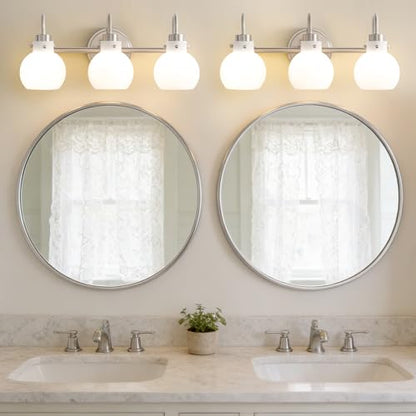 Bathroom Wall Light Fixture Brushed Nickel 3 Light Vanity Light | Wall Sconce with Milk Globe Glass Shade Bath Wall Lamp over Mirror Farmhouse Wall Mount Light for Living Room Bedroom Hallway - color: Brushed Nickel M
