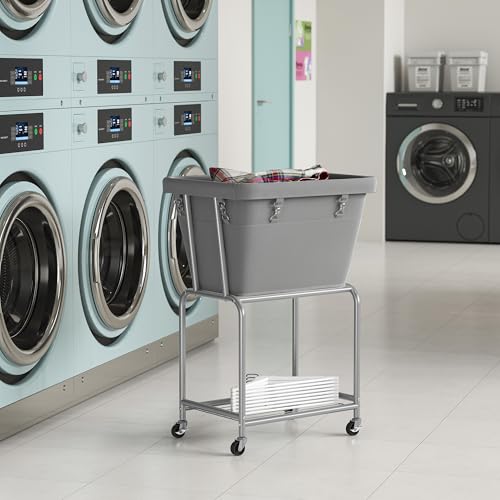 ELYKEN Rolling Laundry Hamper with Wheels, Removable Bag, Laundry Cart | Heavy Duty Metal Frame, 2-Tier Clothes Basket with Shelf, Ideal for Closet, Bedroom, Bathroom & Laundry Room - color: Gray, size: 20.3"L x 15.9"W x 30.9"H