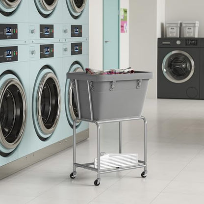 ELYKEN Rolling Laundry Hamper with Wheels, Removable Bag, Laundry Cart | Heavy Duty Metal Frame, 2-Tier Clothes Basket with Shelf, Ideal for Closet, Bedroom, Bathroom & Laundry Room - color: Gray, size: 20.3"L x 15.9"W x 30.9"H