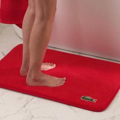 Lacoste Memory Foam Bath Rug – Ultra Soft Fleece Bathroom Mat with Embroidered Crocodile Logo, Super Absorbent, Non-Slip Backing, Machine Washable, Plush & Stylish 19"x30" – Formula 1 - color: Formula 1, size: 1'7" x 2'6" (Rectangular)