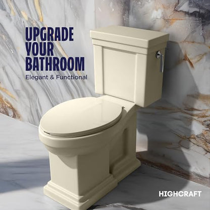 HIGHCRAFT Premium Elongated Toilet Seat with Adjustable Hinges - Molded Plastic Toilet Seat - Fits Standard Elongated Toilets - Oval Seat in Bone/Beige - color: Bone, size: Elongated