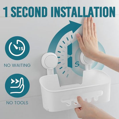 TAILI Shower Caddy Suction Cup, Heavy Duty Bathroom Organizer, Removable Shelves for Inside Shower, Shampoo, Waterproof Suction Plastic Storage for Bathroom Accessories Holder, White - style: 1 Tier - White