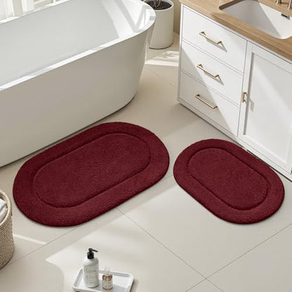 HOMEIDEAS Burgundy Red Bathroom Rugs Sets,2 Piece Soft Bathroom Mats and Absorbent Microfiber Machine Washable Bath Mats for Shower Room, Bathtub, Kitchen (20" x 32" + 16" x 24") - color: Burgundy Red