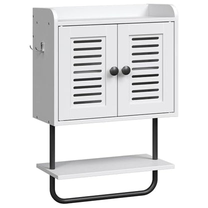 HOOBRO Medicine Cabinet, Double Doors Bathroom Wall Cabinet with Towel Bar, Adjustable Shelf, 2 Hooks, Over The Toilet Storage Cabinet, for Bedroom, Kitchen, White BW46CW01 - color: White + Black