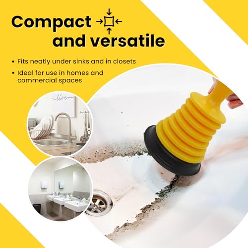 Gadgetime USA Small Sink Plunger - Mini Sink & Drain Plunger for Bathrooms, Kitchens, Sinks, Baths, Showers, RVs & Tubs - Mini Clog Remover - Heavy Duty Plumber's Plunger