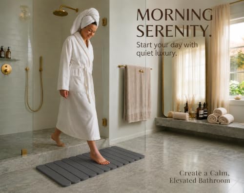 Foldable Stone Bath Mat Large 30" x 17" – Diatomaceous Earth Quick Drying Non-Slip Bathroom Mat Rug – Absorbent Diatomite Mat, Durable & Easy to Clean, Modern (Dark Grey, Large 30" x 17") - color: Dark Grey