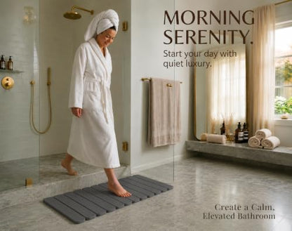 Foldable Stone Bath Mat Large 30" x 17" – Diatomaceous Earth Quick Drying Non-Slip Bathroom Mat Rug – Absorbent Diatomite Mat, Durable & Easy to Clean, Modern (Dark Grey, Large 30" x 17") - color: Dark Grey