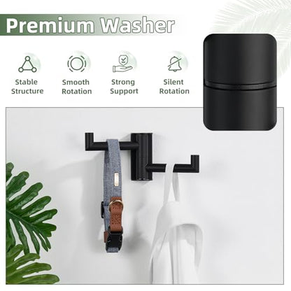 Aomasi Matte Black Swivel Towel Hook 2 Arms, 304 Stainless Steel Bathroom Double Towel Holder, Wall Mounted - color: Matte Black, size: 1 Pack
