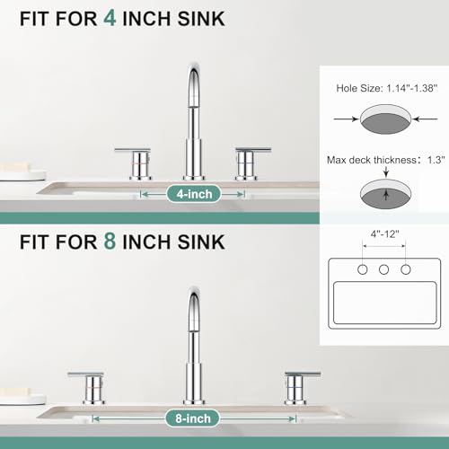 Faustina Chrome Bathroom Faucet,8 Inch Widespread Bathroom Faucets for Sink 3 Hole/Double-Handle 4 Inch 8 Inch Bathroom Faucet with Drain Assembly Stainless Steel Vanity Faucet Basin Mixer Tap - color: Chrome, style: Modern Widespread