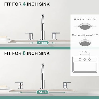 Faustina Chrome Bathroom Faucet,8 Inch Widespread Bathroom Faucets for Sink 3 Hole/Double-Handle 4 Inch 8 Inch Bathroom Faucet with Drain Assembly Stainless Steel Vanity Faucet Basin Mixer Tap - color: Chrome, style: Modern Widespread