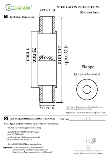 Shower Arm and O-Ring Flange, 3 inch, Solid Brass, Round, Both Soldered 1/2 NPT Tapered Threads, Straight Shower Arm Extension, Ceiling Shower Head Arm for Rainfall Shower (PVD Brushed Nickel) - color: Brushed Nickel PVD