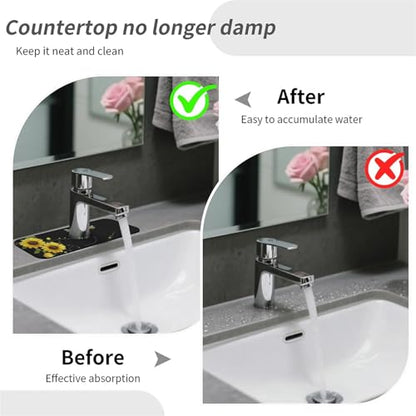 Kitchen Sink Splash Guard，sunflowers-and bees- Faucet Mat Sink Gadgets-Super Absorbent Fast Drying Mat Drip Catcher for Kitchen, Bathroom,Sink Mat, Dish Drying Mat, Bathroom(15" X 5.5" ) - color: sunflowers-and bees-