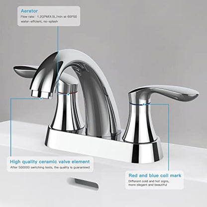 Bathroom Faucet, 4 Inch Bathroom Faucets for Sink 3 Hole, Centerset Bathroom Sink Faucet with Plastic Pop-Up Drain and cUPC Lead-Free Hose(Chrome) - color: Chrome, size: 4 inch 1 pack