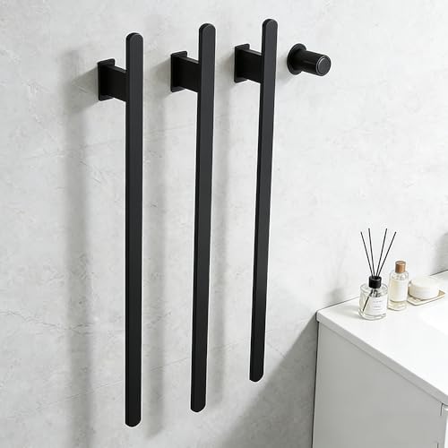 Bathroom Heated Towel Rack, Black Towel Warmer, 3 Bars, 110V | Smart Touch Control, Wall Mounted, Concealed Hardwired, Stainless Steel, Dry Towels in Modern Bathrooms, Space-Saving Design - color: Black-3 Bars