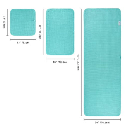 POLYTE 430 GSM Poly Blend Microfiber Quick Dry Waffle Bath Towel Set of 6 | 2-Body Towels, 2-Hand Towels, 2-Wash cloths, Oversize, Lint Free - color: Aqua
